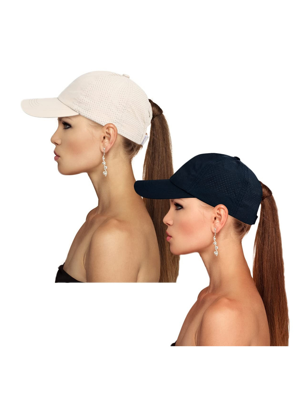 Cross Hat Womens Baseball Cap -Cross Ponytail | 2 Pcs, Beige, Black | Size OS